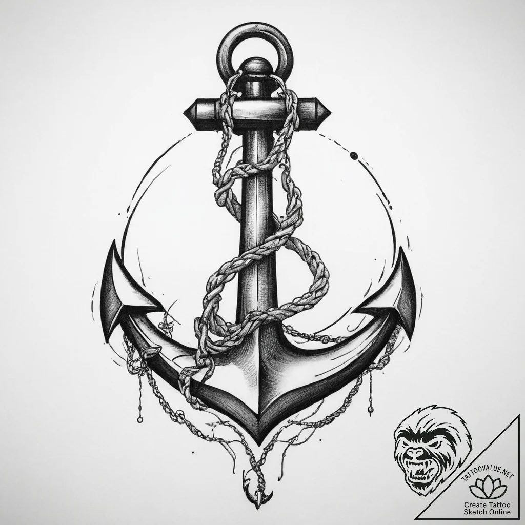 Tattoo sketch anchor with a flag, artistic ta... - tattoo sketch (№1760355996_0, 13.10.2025 11:46) — tattoovalue.net