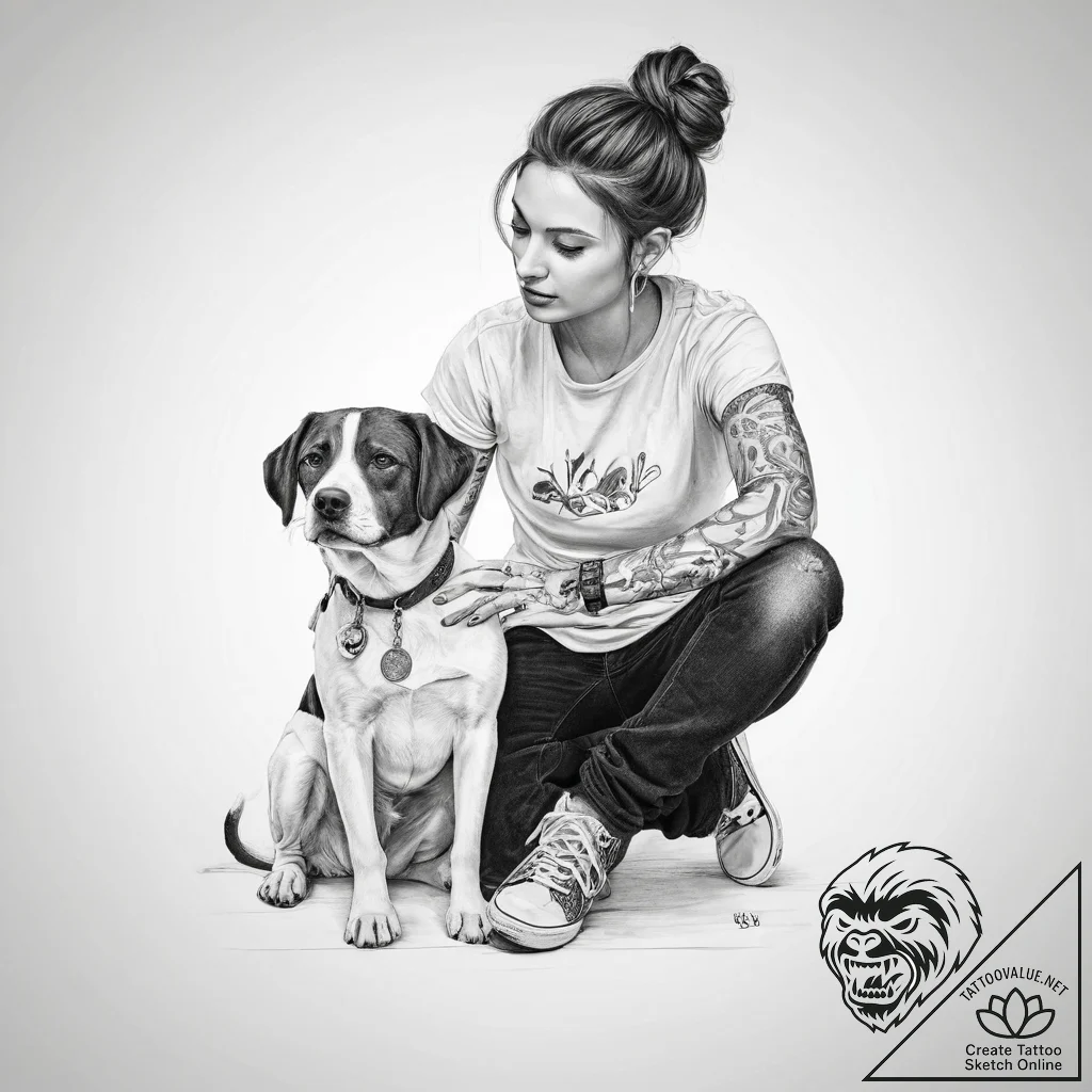 Tattoo sketch vet a person with a dog - tattoo sketch (№1760357082_0, 13.10.2025 12:04) — tattoovalue.net