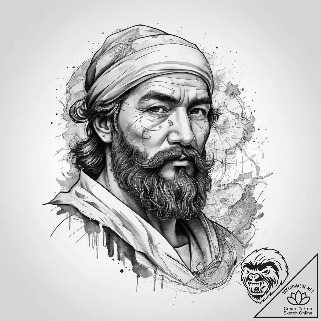 Tattoo sketch marco polo with a map, concept... - tattoo sketch (№1760358379_0, 13.10.2025 12:26) — tattoovalue.net