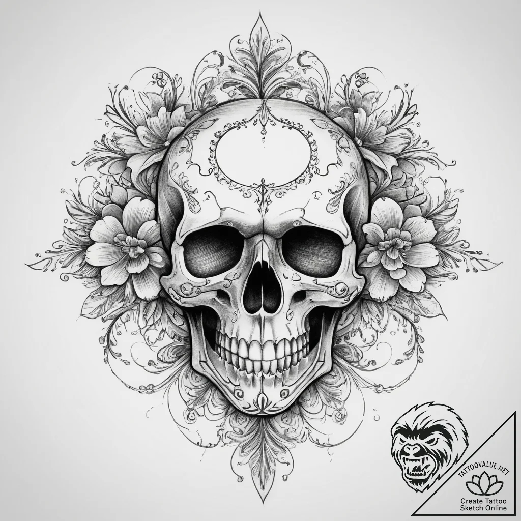 Tattoo sketch узор в виде черепа с цветами, t... - tattoo sketch (№1760359901_0, 13.10.2025 12:51) — tattoovalue.net