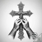 Tattoo sketch hands holding a cross – tattoo sketch (№1760360335_0, 13.10.2025 12:58) — tattoovalue.net