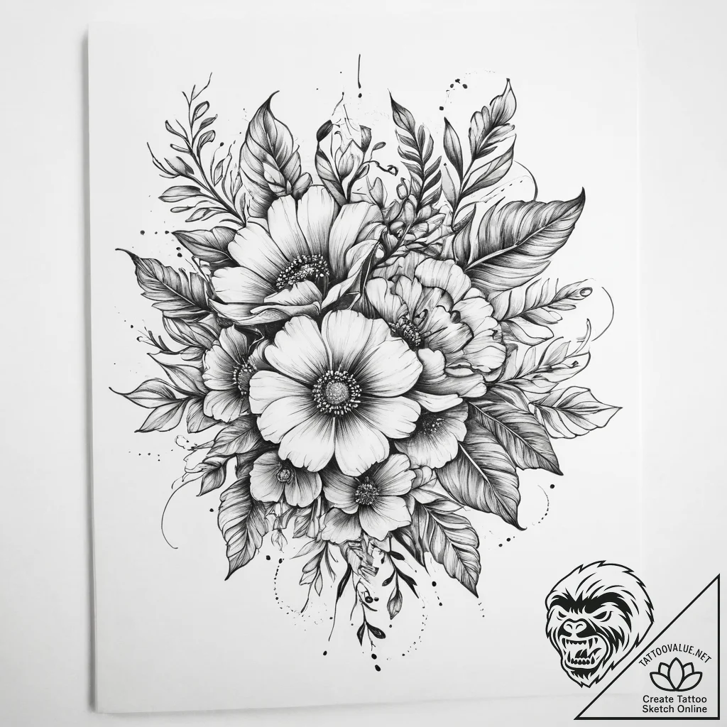 Tattoo sketch book with flowers - tattoo sketch (№1760361200_0, 13.10.2025 13:13) — tattoovalue.net