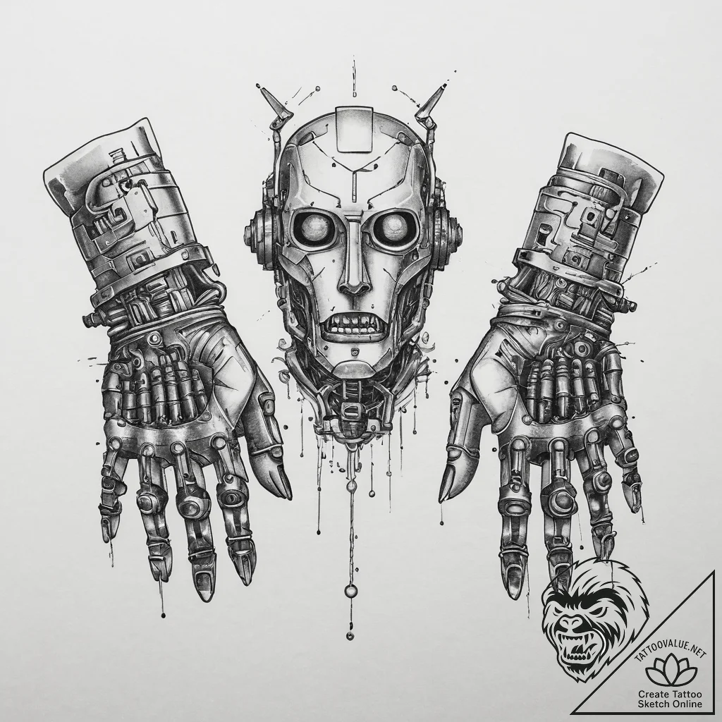 Tattoo sketch hands with a robot, tattoo flas... - tattoo sketch (№1760361633_0, 13.10.2025 13:20) — tattoovalue.net