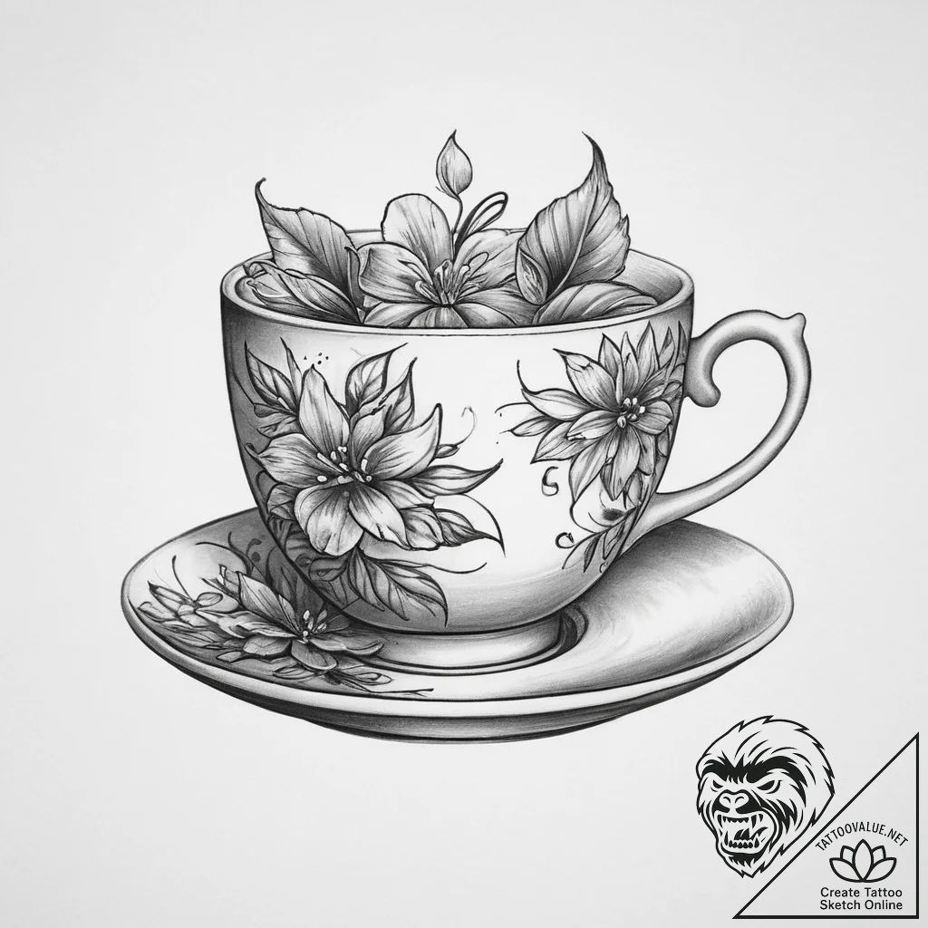 Tattoo sketch teacup tattoo, ink illustration... - tattoo sketch (№1760363382_0, 13.10.2025 13:49) — tattoovalue.net