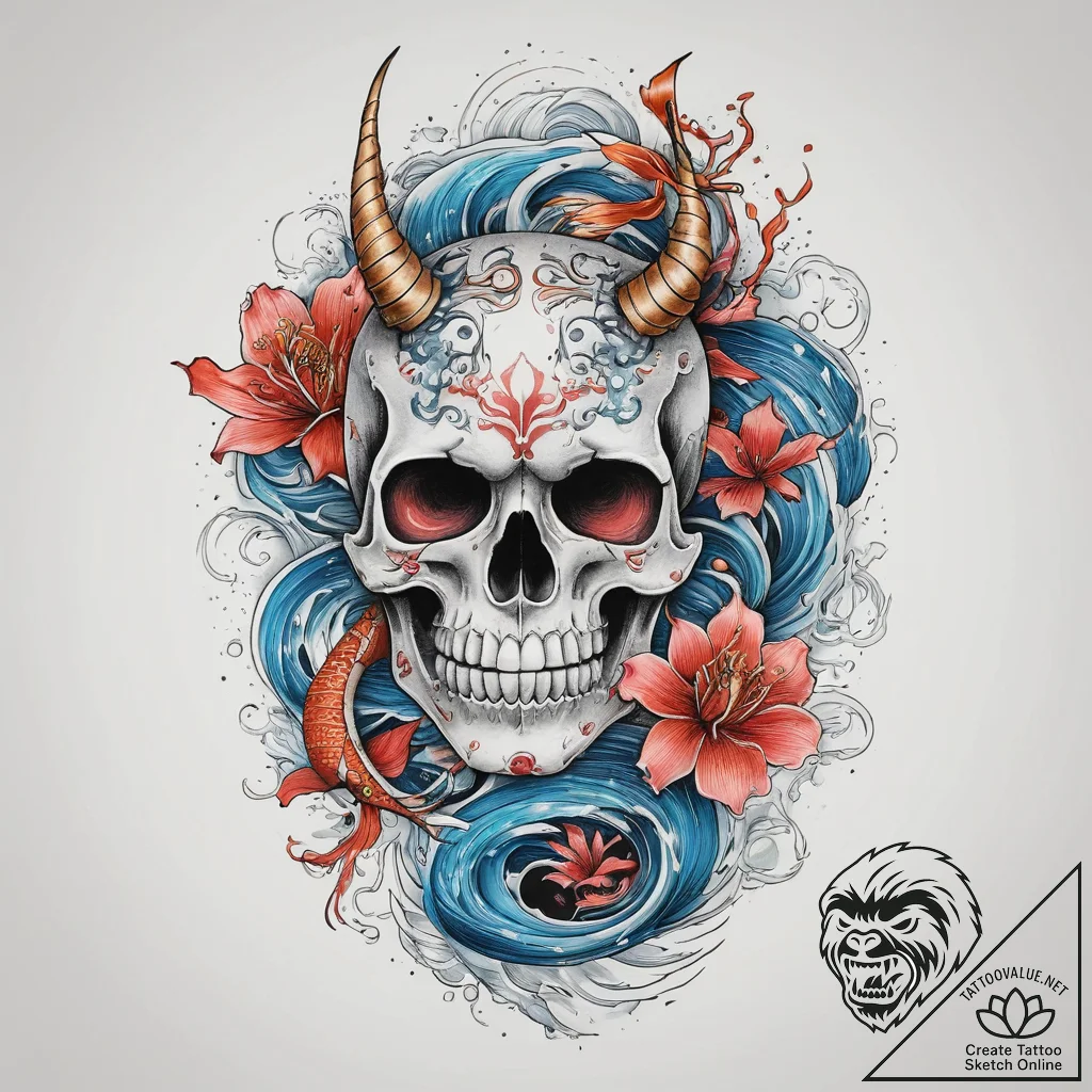 Tattoo sketch skull, ink illustration for tat... - tattoo sketch (№1760364029_0, 13.10.2025 14:00) — tattoovalue.net