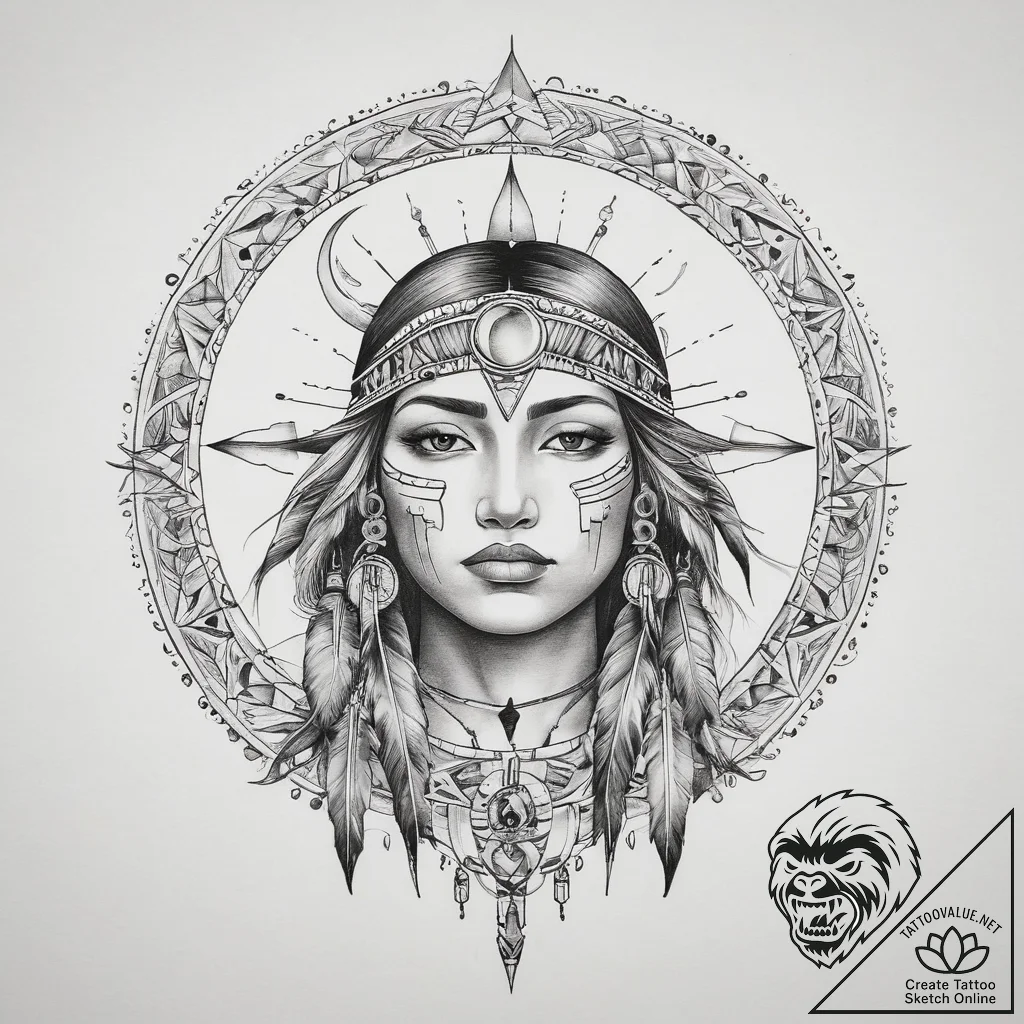 Tattoo sketch native american moon symbol, ta... - tattoo sketch (№1760365326_0, 13.10.2025 14:22) — tattoovalue.net