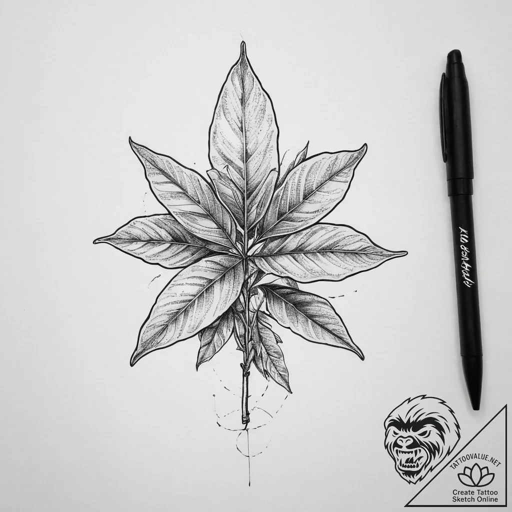 Tattoo sketch bay leaf with a quote, tattoo d... - tattoo sketch (№1760367061_0, 13.10.2025 14:51) — tattoovalue.net