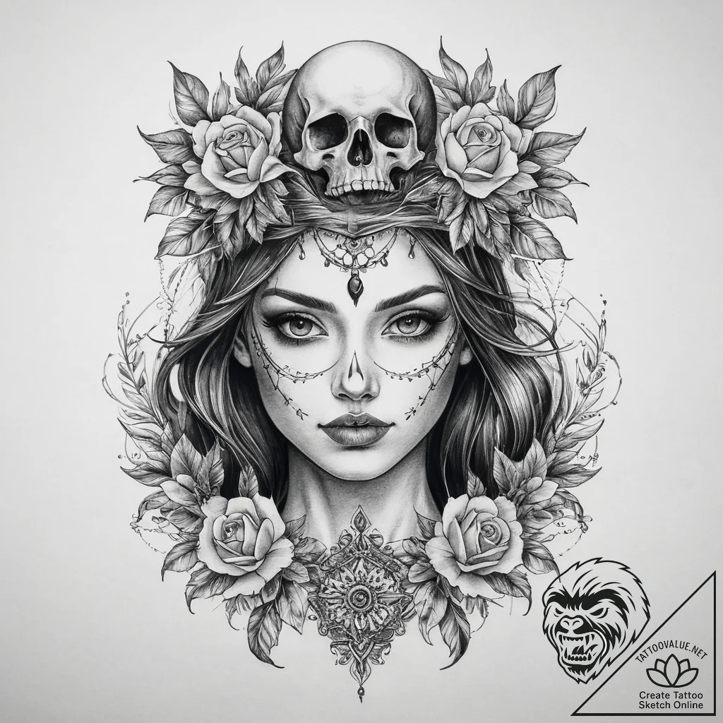 Tattoo sketch vasilisa the beautiful with a s... - tattoo sketch (№1760368153_0, 13.10.2025 15:09) — tattoovalue.net