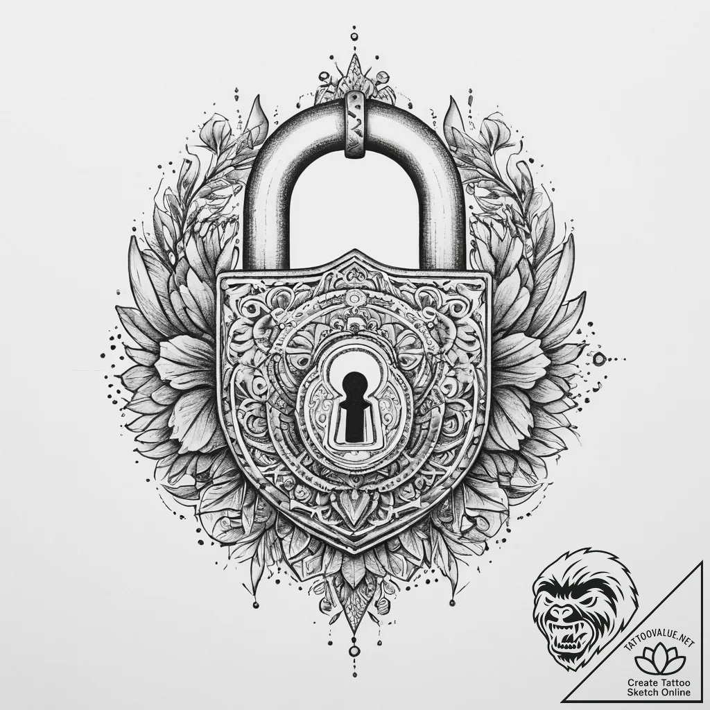 Tattoo hands with a lock, tattoo flash sheet... - tattoo sketch (№1760370975_0, 13.10.2025 15:56) — tattoovalue.net