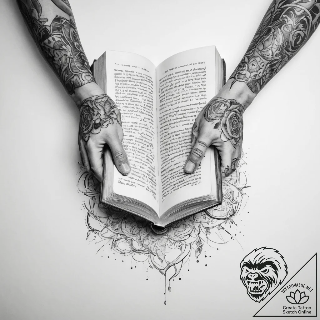 Tattoo sketch hands with a book - tattoo sketch (№1760371407_0, 13.10.2025 16:03) — tattoovalue.net
