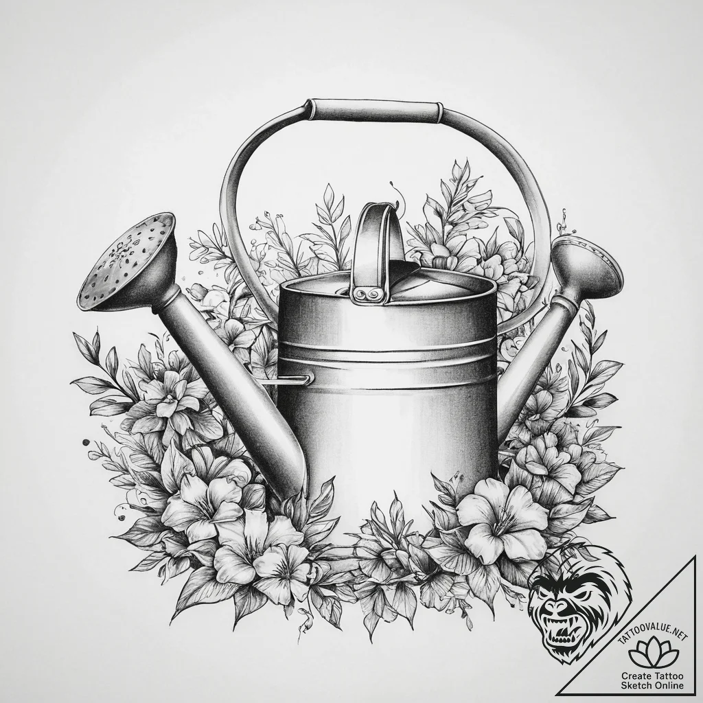 Tattoo sketch gardening a watering can, artis... - tattoo sketch (№1760372067_0, 13.10.2025 16:14) — tattoovalue.net