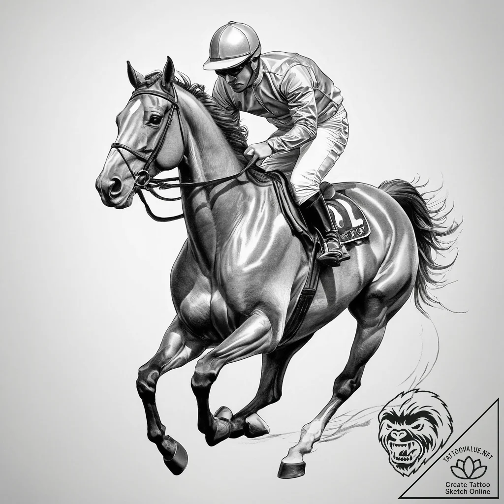 Tattoo sketch horse racing a horse with a joc... - tattoo sketch (№1760373153_0, 13.10.2025 16:32) — tattoovalue.net