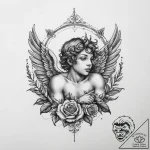Tattoo sketch cupid with a rose, concept art… – tattoo sketch (№1760373590_0, 13.10.2025 16:39) — tattoovalue.net