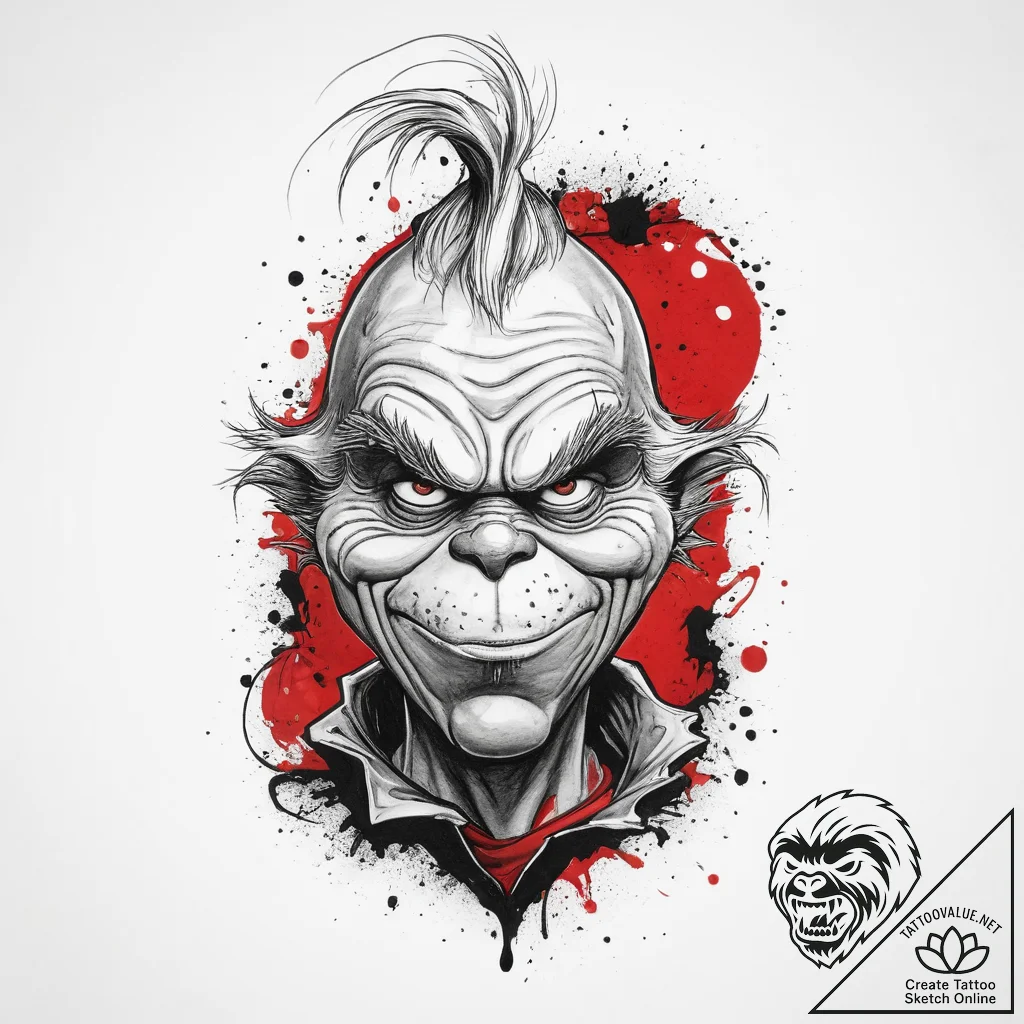 Tattoo sketch the grinch with a foot, tattoo... - tattoo sketch (№1760375338_0, 13.10.2025 17:08) — tattoovalue.net