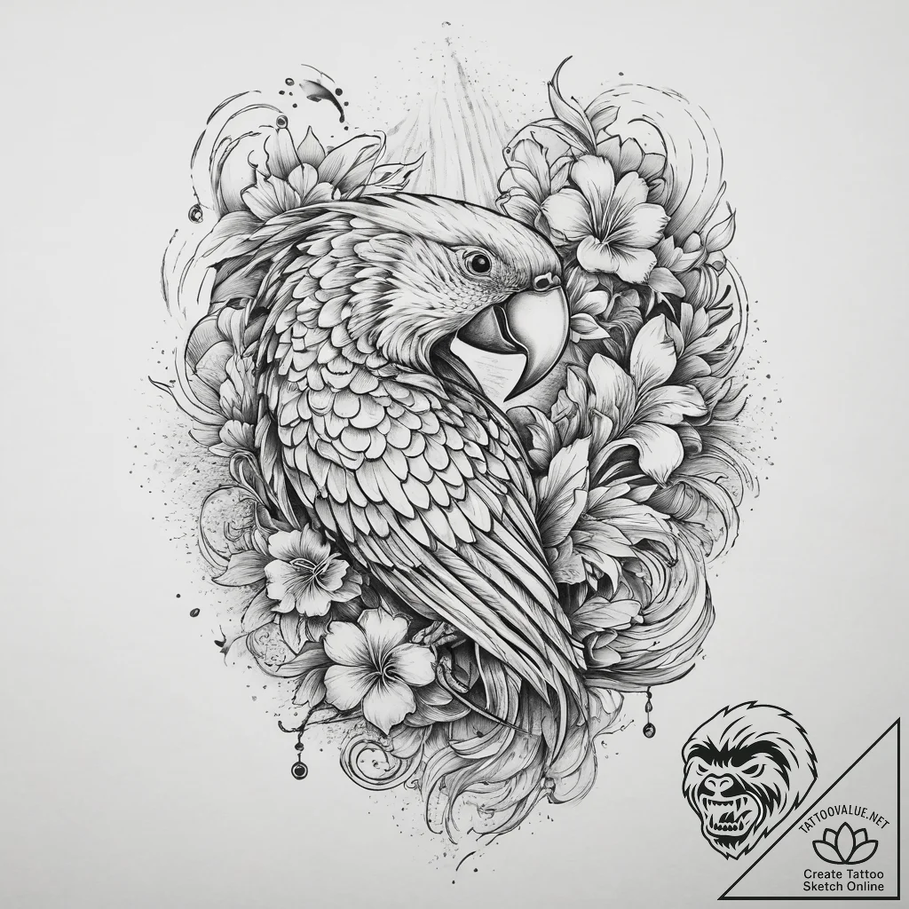Tattoo sketch macaw, concept art for tattoo,... - tattoo sketch (№1760375557_0, 13.10.2025 17:12) — tattoovalue.net
