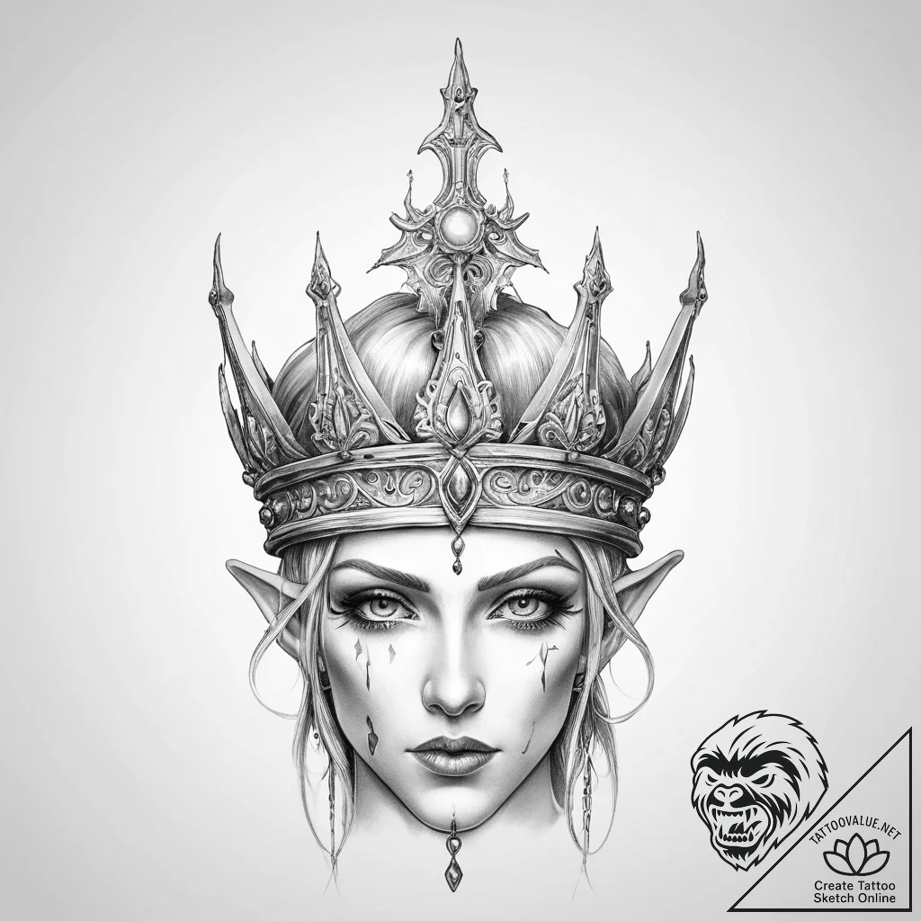 Tattoo sketch high elf crown - tattoo sketch (№1760377075_0, 13.10.2025 17:37) — tattoovalue.net