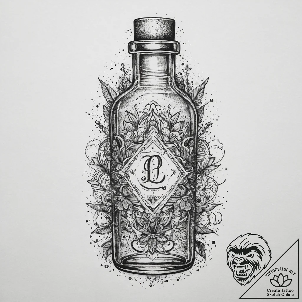 Tattoo sketch old school бутылка с письмом, t... - tattoo sketch (№1760378593_0, 13.10.2025 18:03) — tattoovalue.net