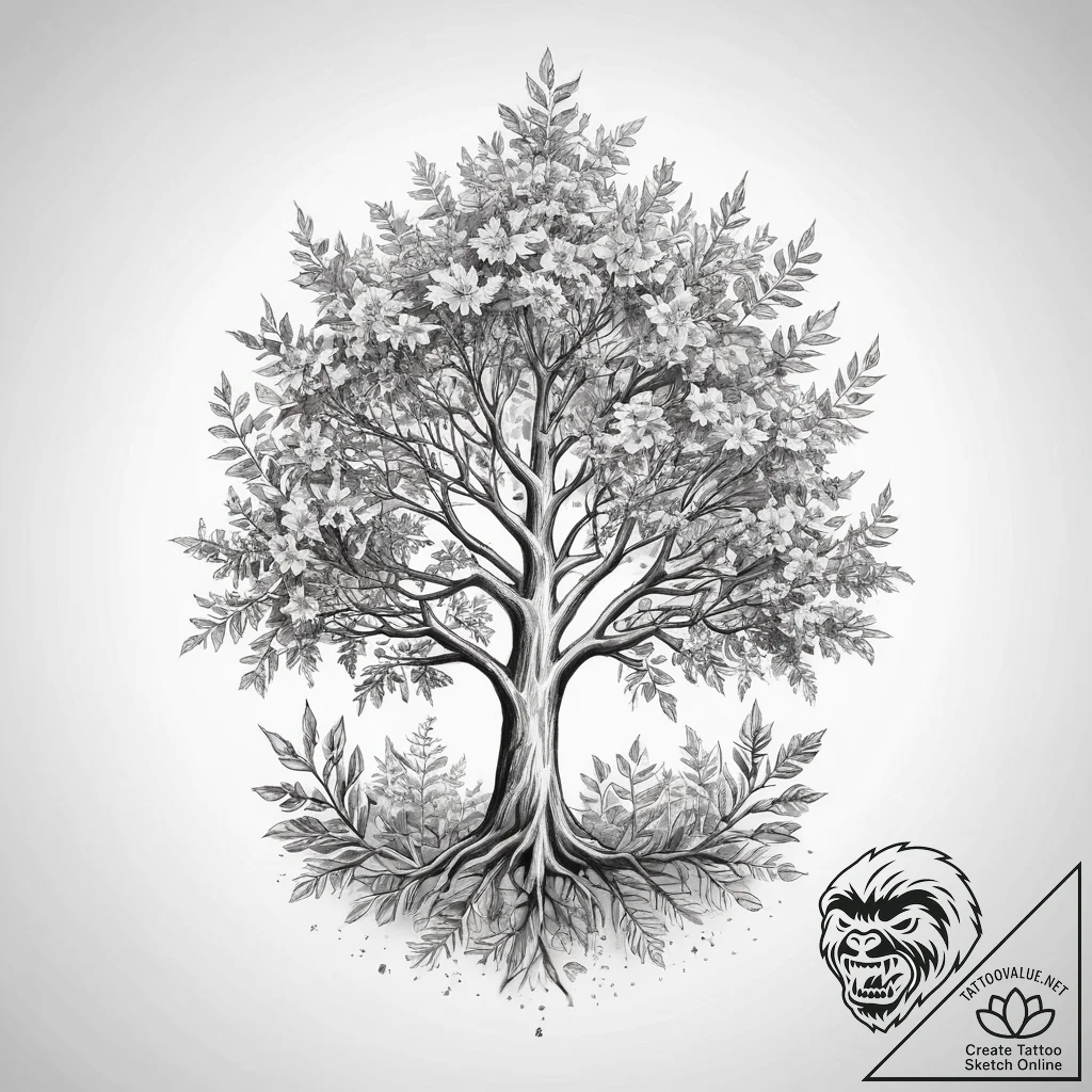 Trees & foliage - tattoo sketch (№1760380991_0, 13.10.2025 18:43) — tattoovalue.net