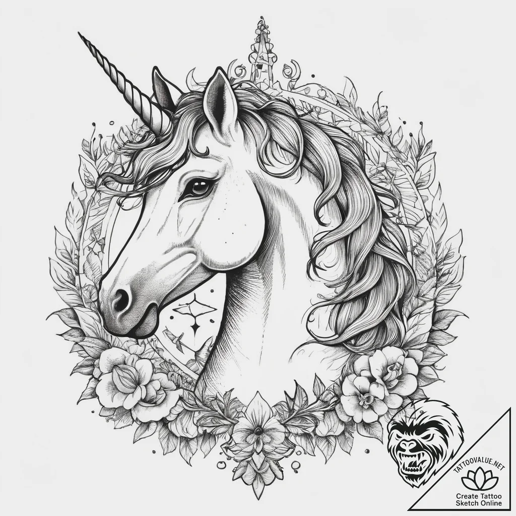Tattoo sketch unicorn tattoo, tattoo flash sh... - tattoo sketch (№1760382075_0, 13.10.2025 19:01) — tattoovalue.net