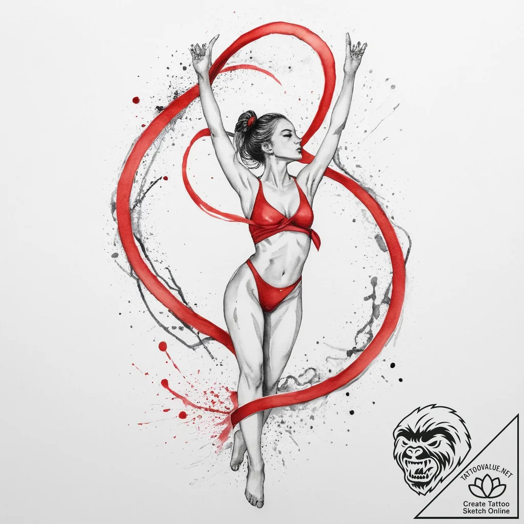 Tattoo sketch gymnastics a ribbon with a pers... - tattoo sketch (№1760382518_0, 13.10.2025 19:08) — tattoovalue.net