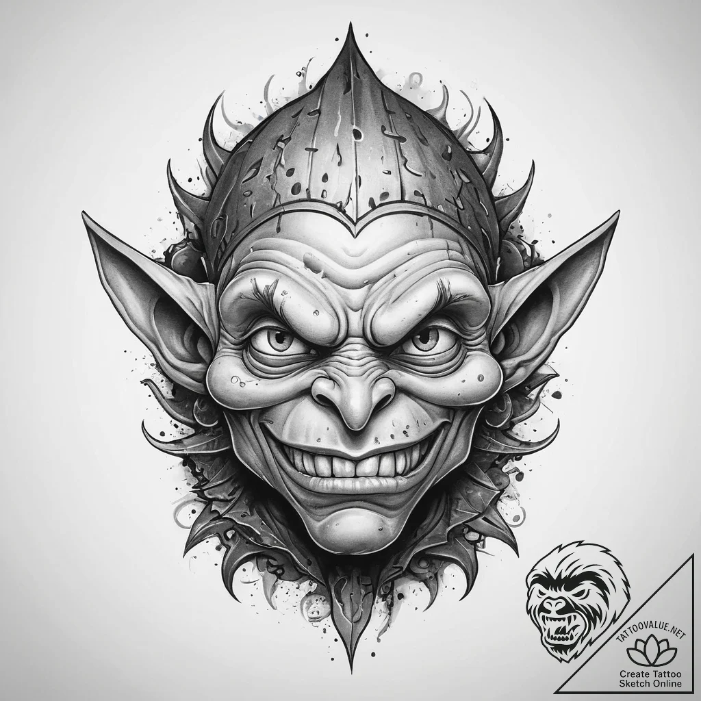 Tattoo sketch goblin scavenger, ink illustrat... - tattoo sketch (№1760384250_0, 13.10.2025 19:37) — tattoovalue.net