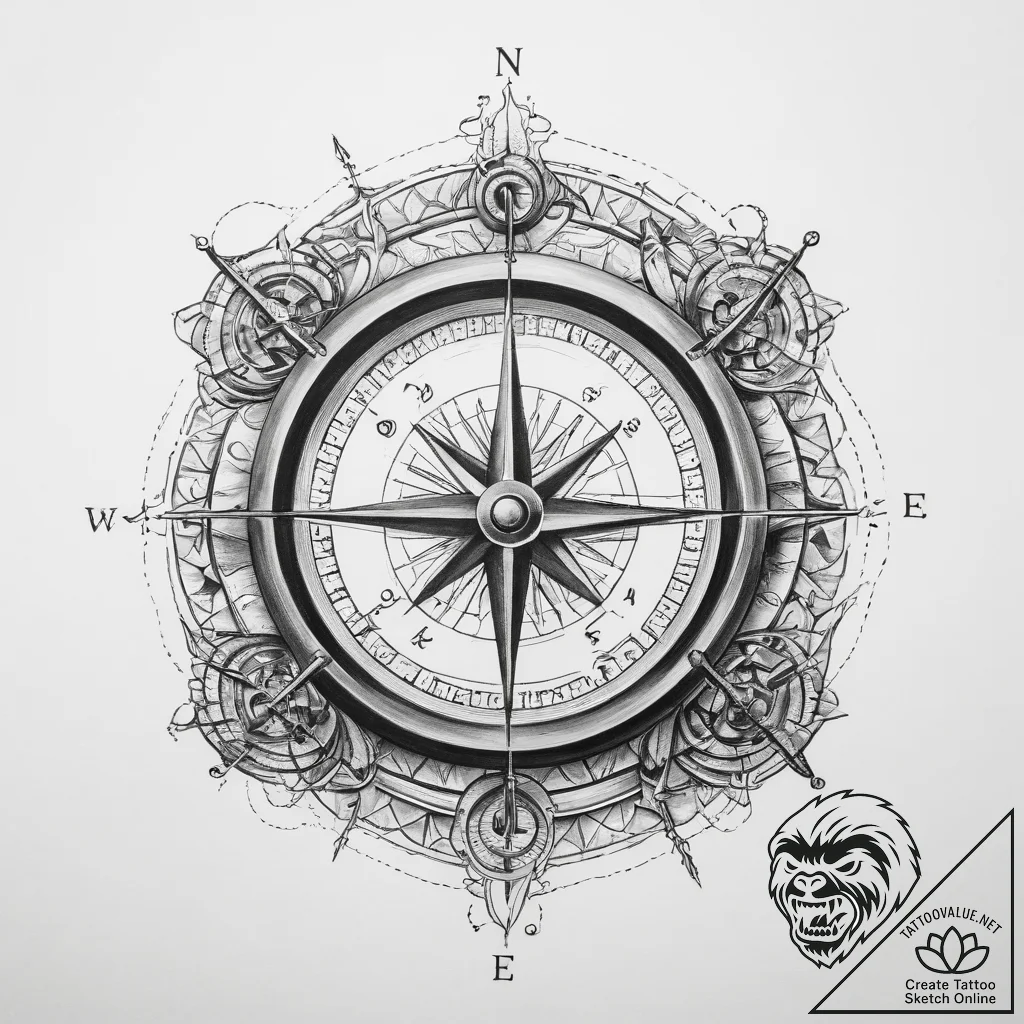 Tattoo sketch tour guide map and compass - tattoo sketch (№1760384466_0, 13.10.2025 19:41) — tattoovalue.net