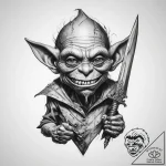 Tattoo sketch goblin with a knife – tattoo sketch (№1760385332_0, 13.10.2025 19:55) — tattoovalue.net