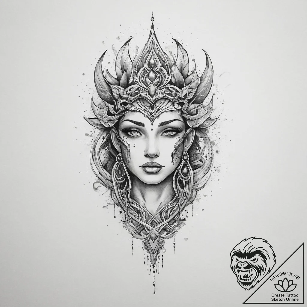 Tattoo sketch mystical being, concept art for... - tattoo sketch (№1760387518_0, 13.10.2025 20:31) — tattoovalue.net