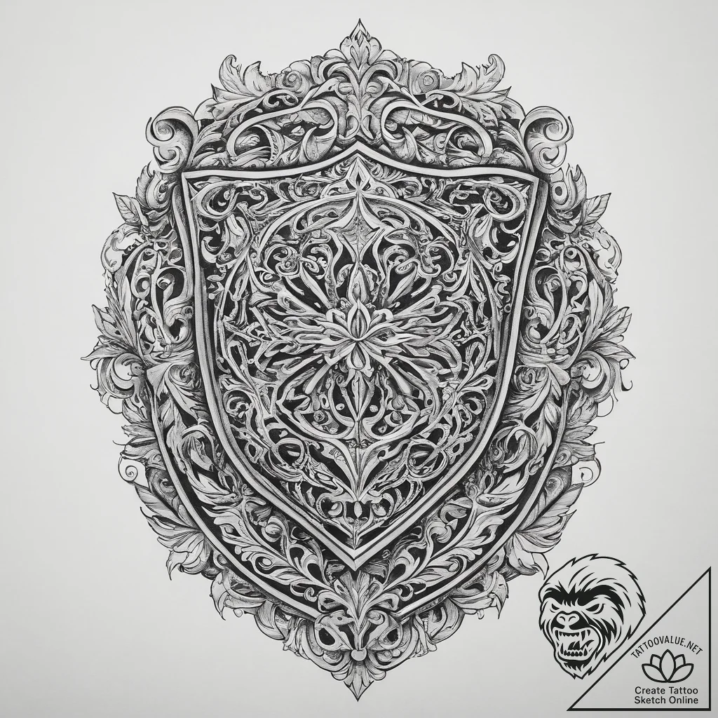 Tattoo sketch metalworking a shield, ink illu... - tattoo sketch (№1760387734_0, 13.10.2025 20:35) — tattoovalue.net