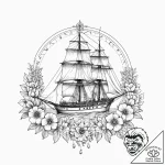 Tattoo sketch ship with a flower, tattoo flas… – tattoo sketch (№1760388387_0, 13.10.2025 20:46) — tattoovalue.net