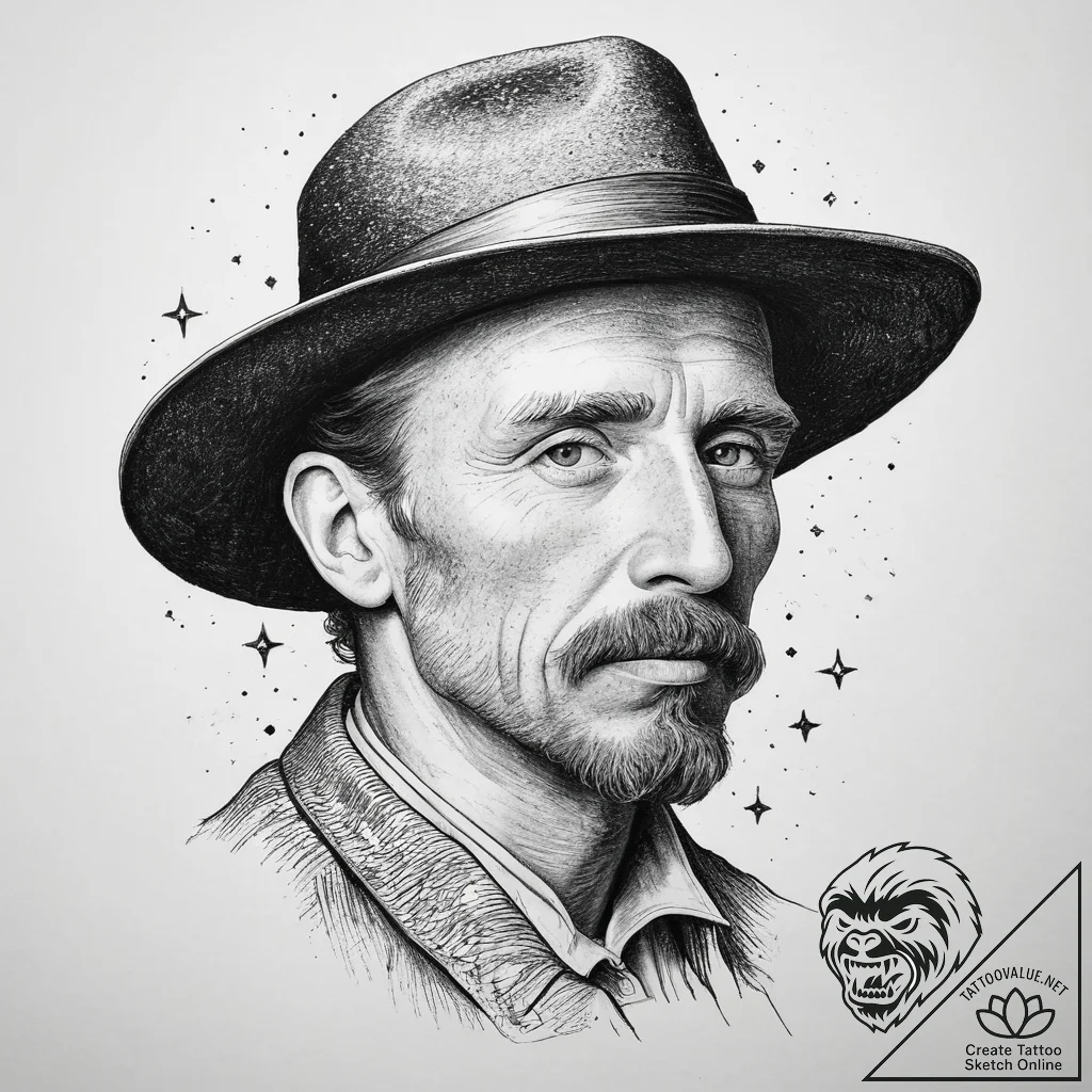 Tattoo sketch vincent van gogh portrait with... - tattoo sketch (№1760389039_0, 13.10.2025 20:57) — tattoovalue.net