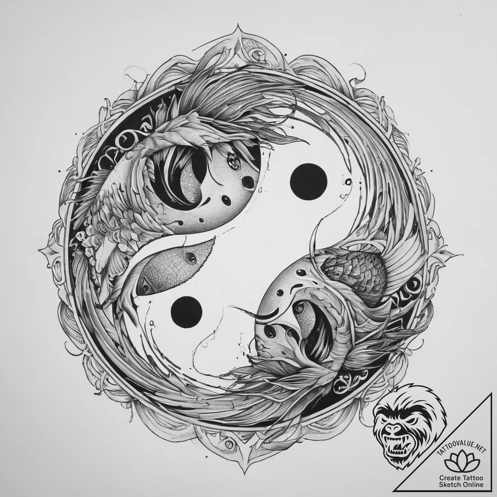 Tattoo sketch yin and yang with fish, concept... - tattoo sketch (№1760389257_0, 13.10.2025 21:00) — tattoovalue.net
