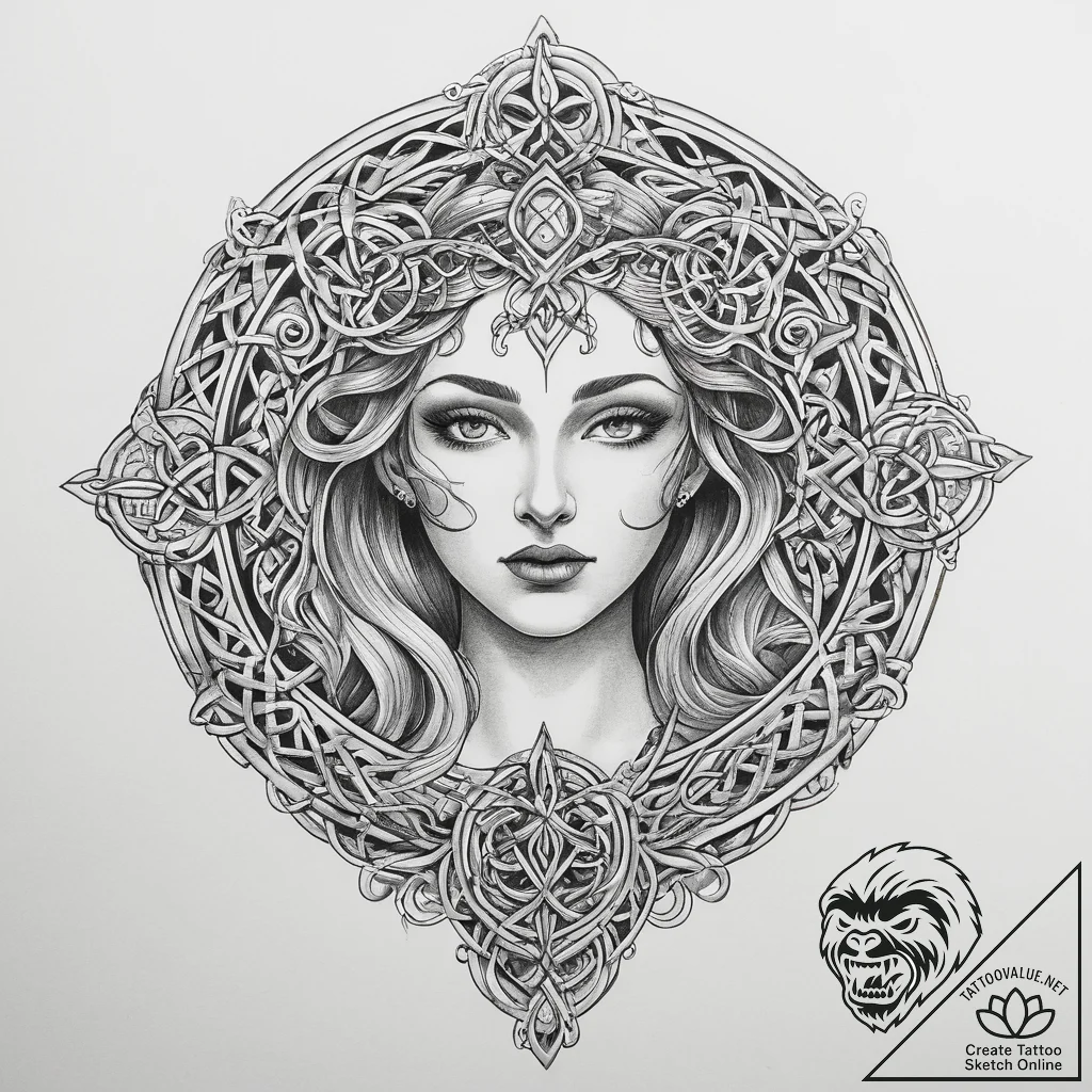 Tattoo sketch celtic goddess, tattoo flash sh... - tattoo sketch (№1760391655_0, 13.10.2025 21:40) — tattoovalue.net