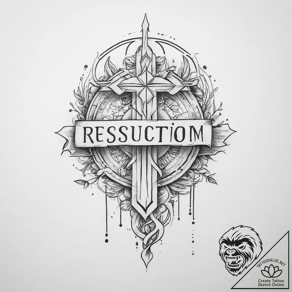 Tattoo sketch resurrection lettering, concept... - tattoo sketch (№1760392092_0, 13.10.2025 21:48) — tattoovalue.net