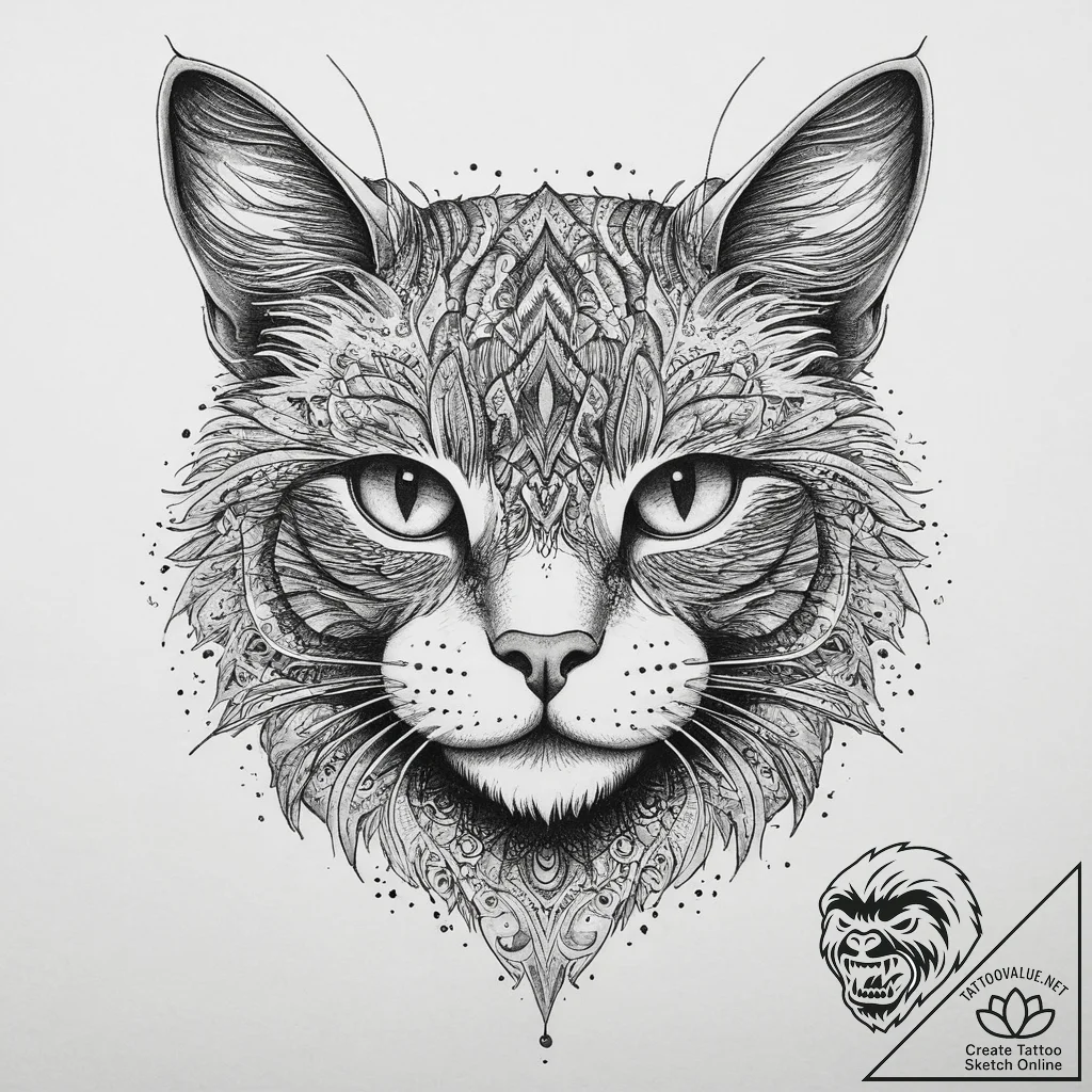 Tattoo sketch cat, tattoo flash sheet design,... - tattoo sketch (№1760393834_0, 13.10.2025 22:17) — tattoovalue.net