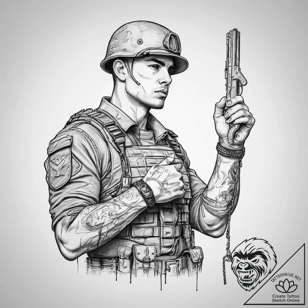 Tattoo sketch soldier with a key, tattoo draw... - tattoo sketch (№1760395137_0, 13.10.2025 22:38) — tattoovalue.net
