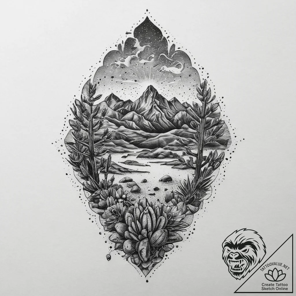 Tattoo sketch desert, tattoo sketch design, d... - tattoo sketch (№1760396230_0, 13.10.2025 22:57) — tattoovalue.net