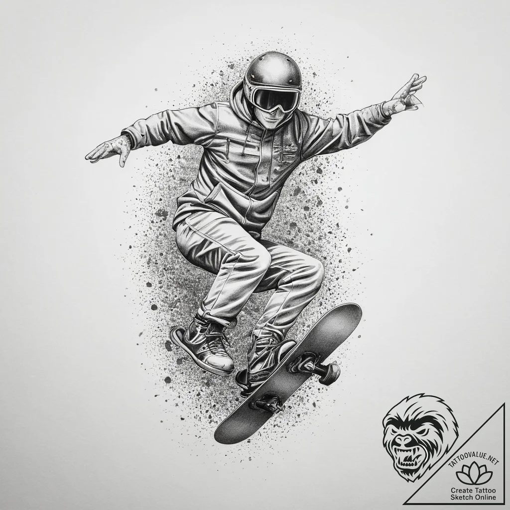 Tattoo sketch snowboarding a person in the ai... - tattoo sketch (№1760396447_0, 13.10.2025 23:00) — tattoovalue.net