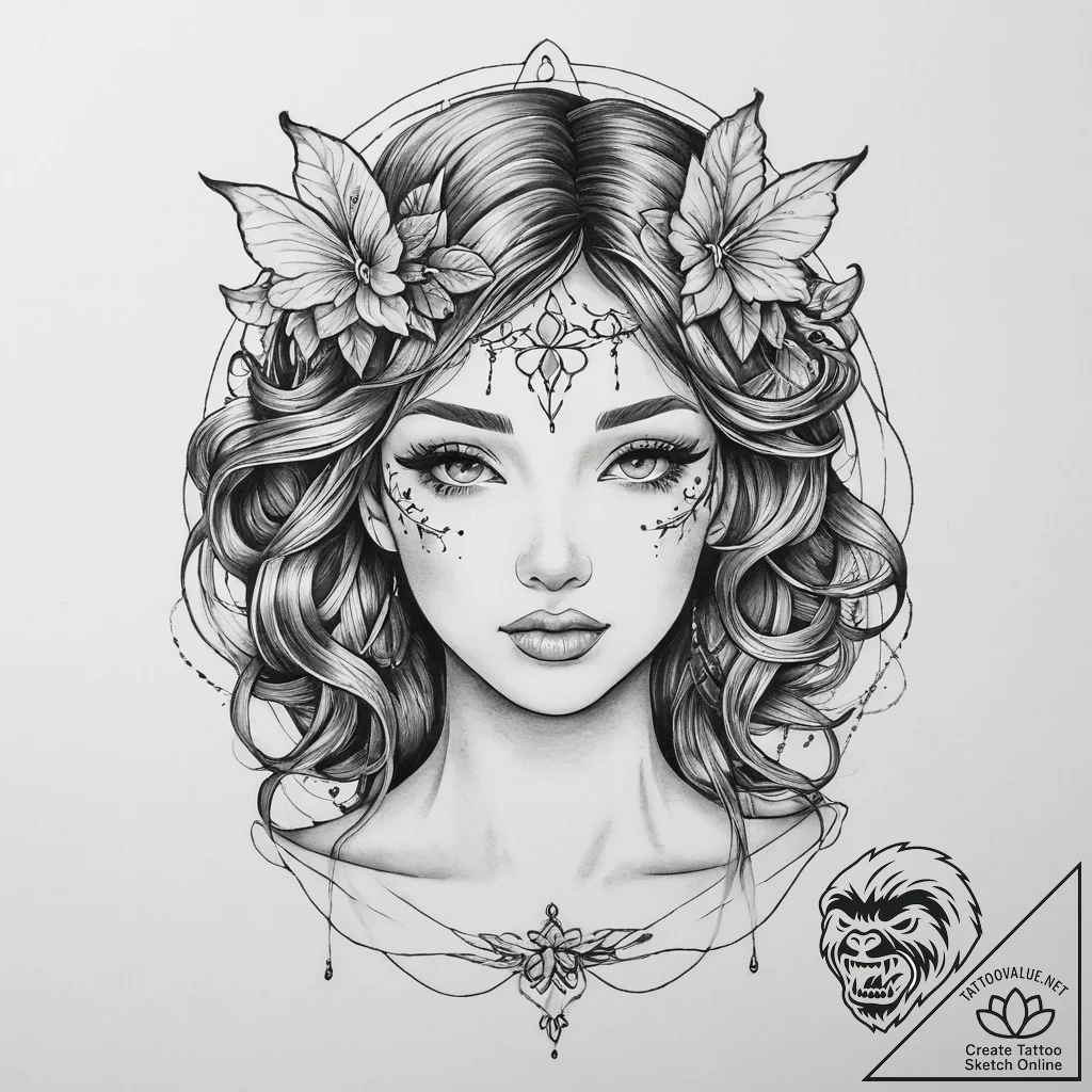 Tattoo sketch nymph tattoo, ink illustration... - tattoo sketch (№1760399290_0, 13.10.2025 23:48) — tattoovalue.net