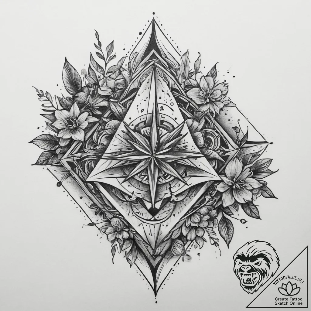 Tattoo sketch four elements in a square, tatt... - tattoo sketch (№1760400387_0, 14.10.2025 00:06) — tattoovalue.net