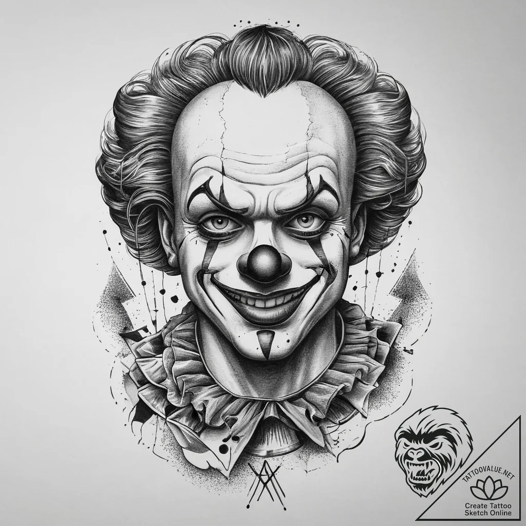 Tattoo sketch clown with cards, tattoo drawin... - tattoo sketch (№1760400605_0, 14.10.2025 00:10) — tattoovalue.net