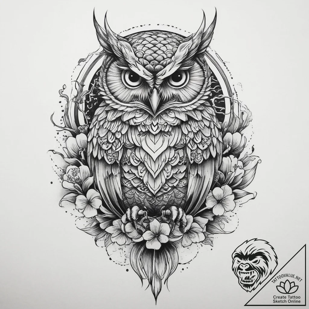 Tattoo sketch majestic owl, tattoo sketch des... - tattoo sketch (№1760401258_0, 14.10.2025 00:20) — tattoovalue.net