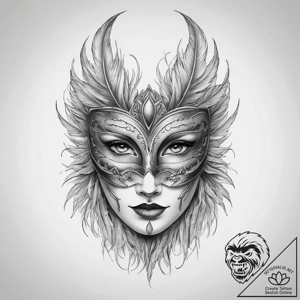 Tattoo sketch feathered mask tattoo, tattoo l... - tattoo sketch (№1760401693_0, 14.10.2025 00:28) — tattoovalue.net