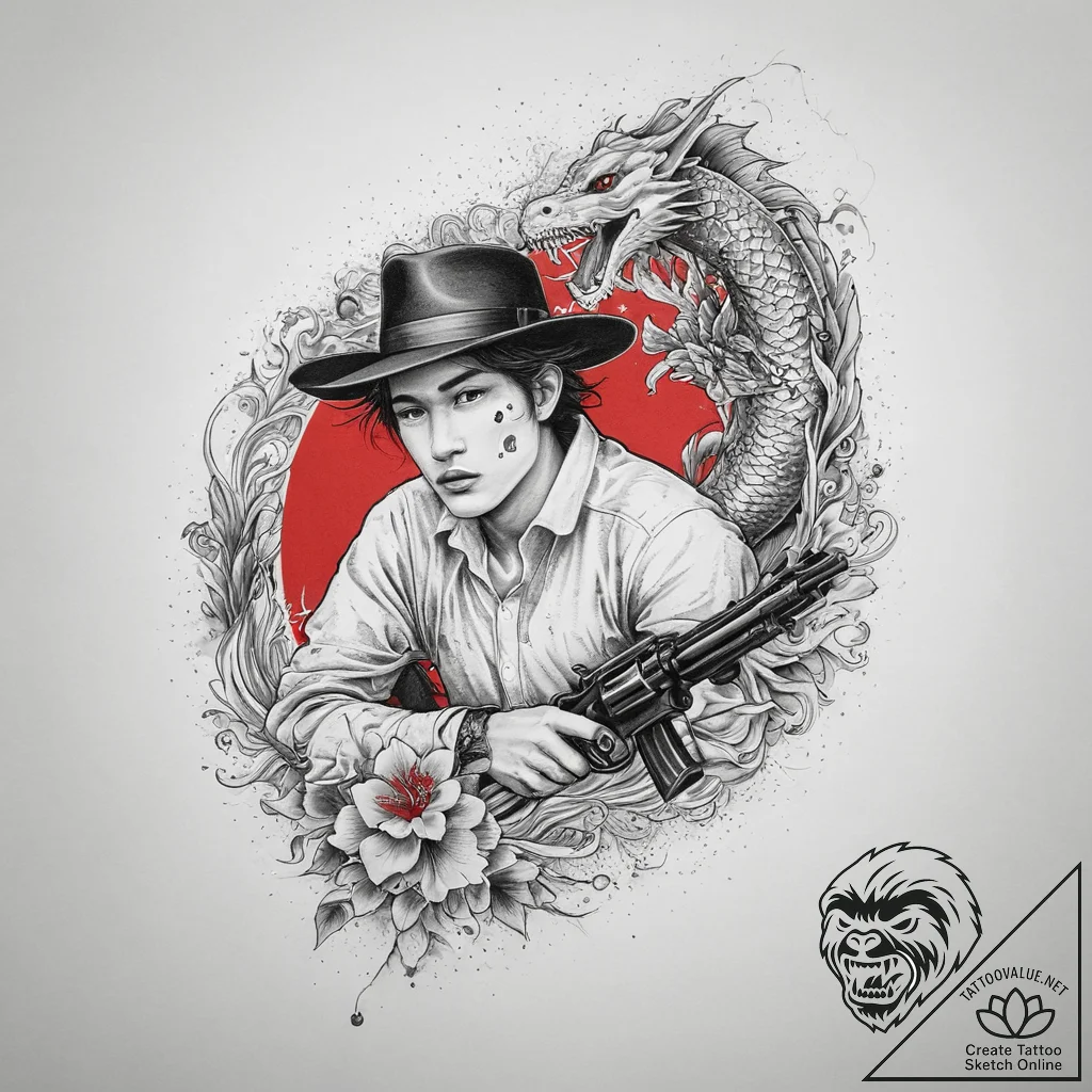 Tattoo sketch billy the kid with a gun, tatto... - tattoo sketch (№1760403208_0, 14.10.2025 00:53) — tattoovalue.net