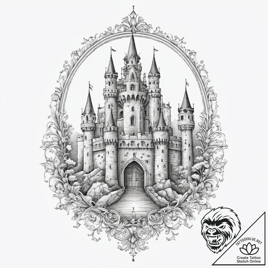 Tattoo sketch medieval castle silhouette, tat... - tattoo sketch (№1760403643_0, 14.10.2025 01:00) — tattoovalue.net
