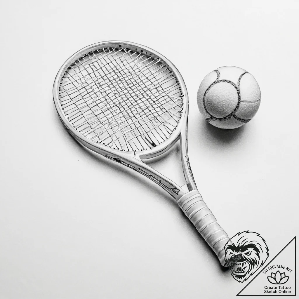 Tattoo sketch tennis racket with a ball - tattoo sketch (№1760404076_0, 14.10.2025 01:07) — tattoovalue.net