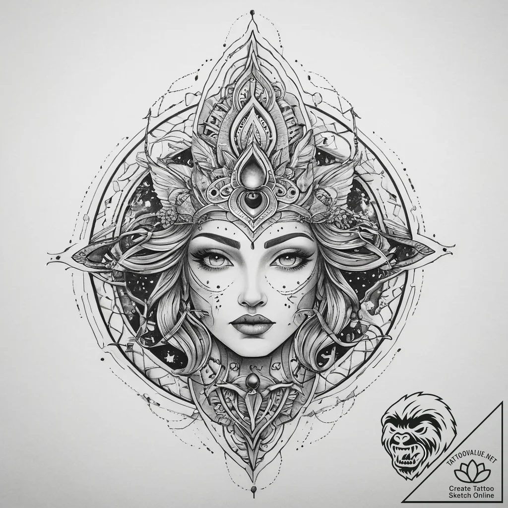 Tattoo sketch cosmic fable, tattoo drawing ou... - tattoo sketch (№1760406262_0, 14.10.2025 01:44) — tattoovalue.net