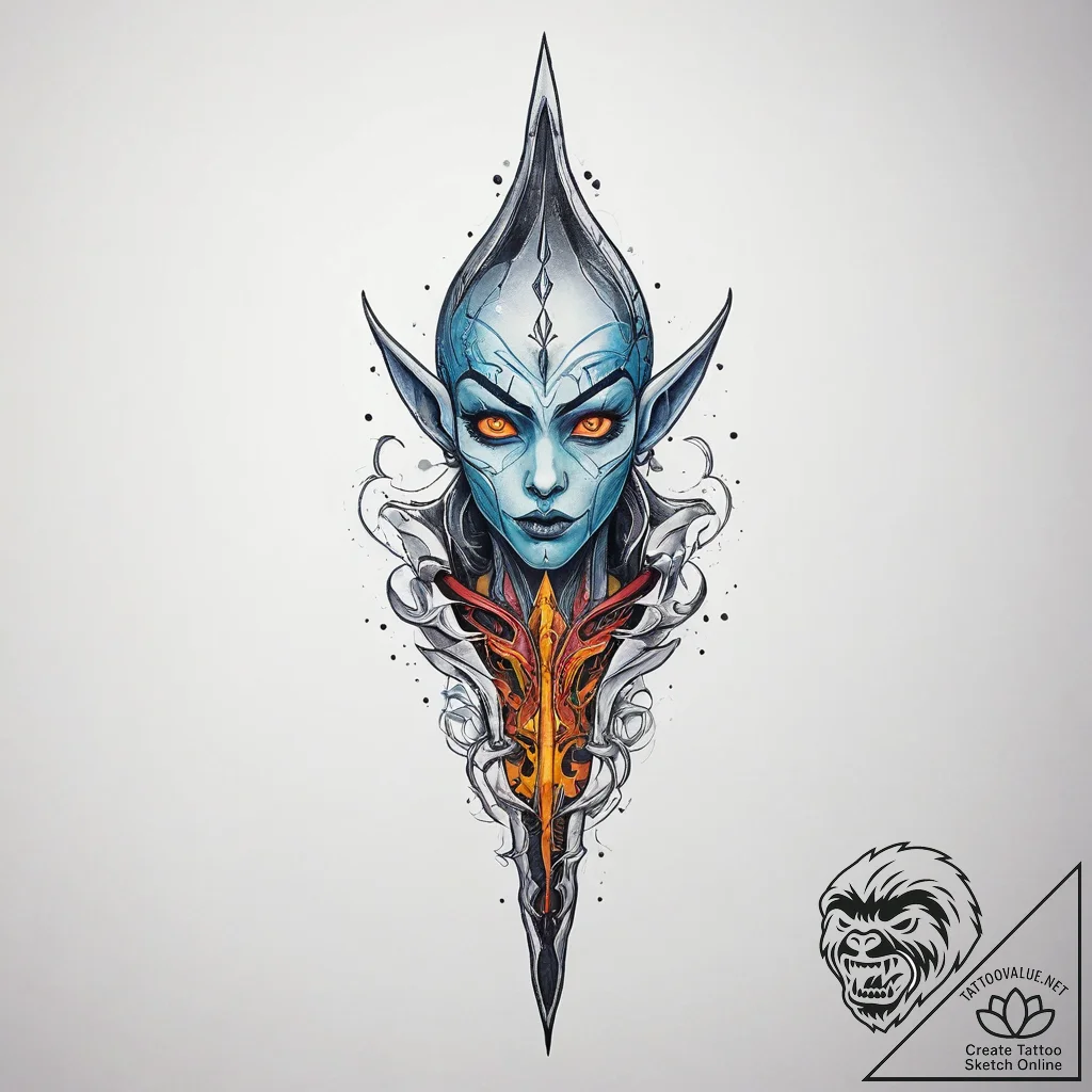Tattoo sketch dark elf blade, artistic tattoo... - tattoo sketch (№1760407139_0, 14.10.2025 01:58) — tattoovalue.net
