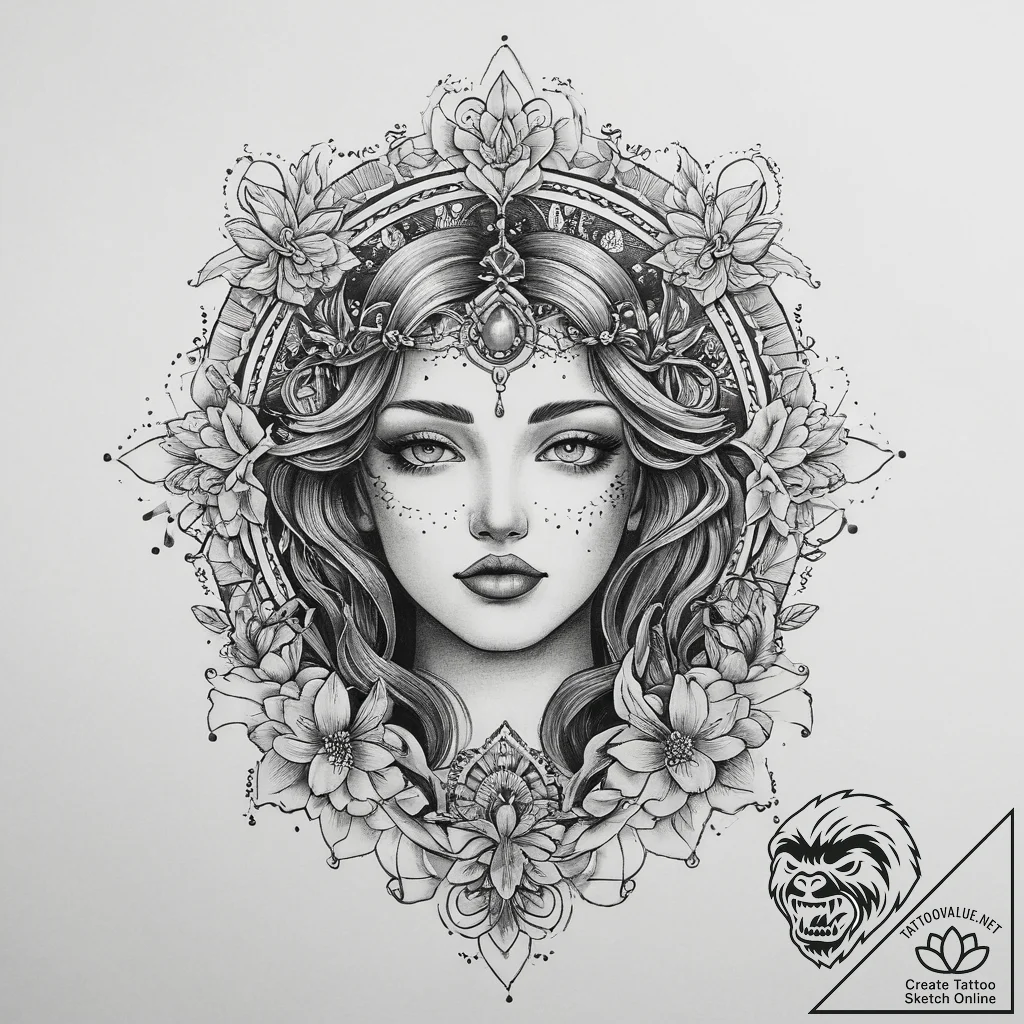 Tattoo sketch spiritual narrative, ink illust... - tattoo sketch (№1760409114_0, 14.10.2025 02:31) — tattoovalue.net
