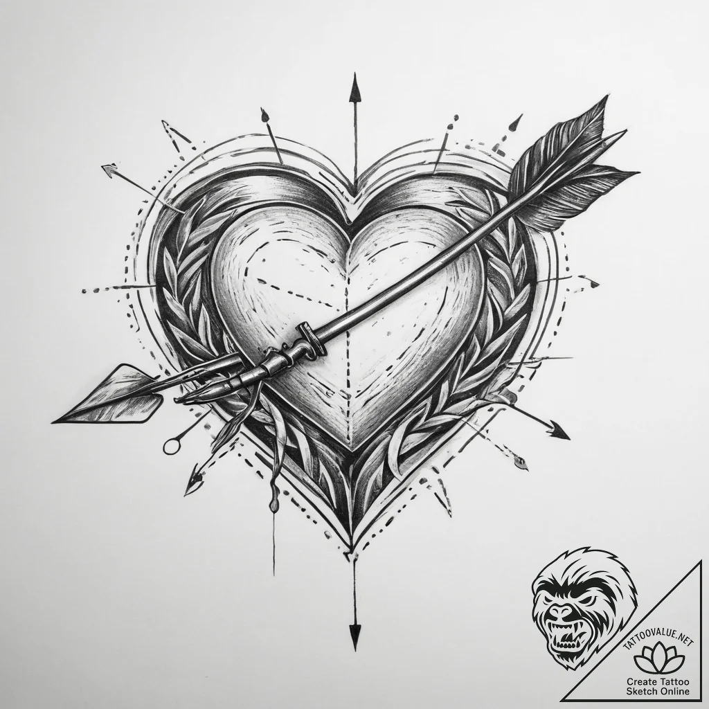 Tattoo sketch love heart with an arrow - tattoo sketch (№1760412175_0, 14.10.2025 03:22) — tattoovalue.net